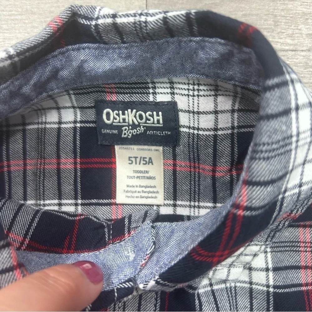 Oshkosh B'gosh Toddler Boys Blue Plaid Long Sleeve Button Down Shirt 5T
